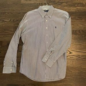 Men’s Polo XL Dress Shirt Brown White Stripe
